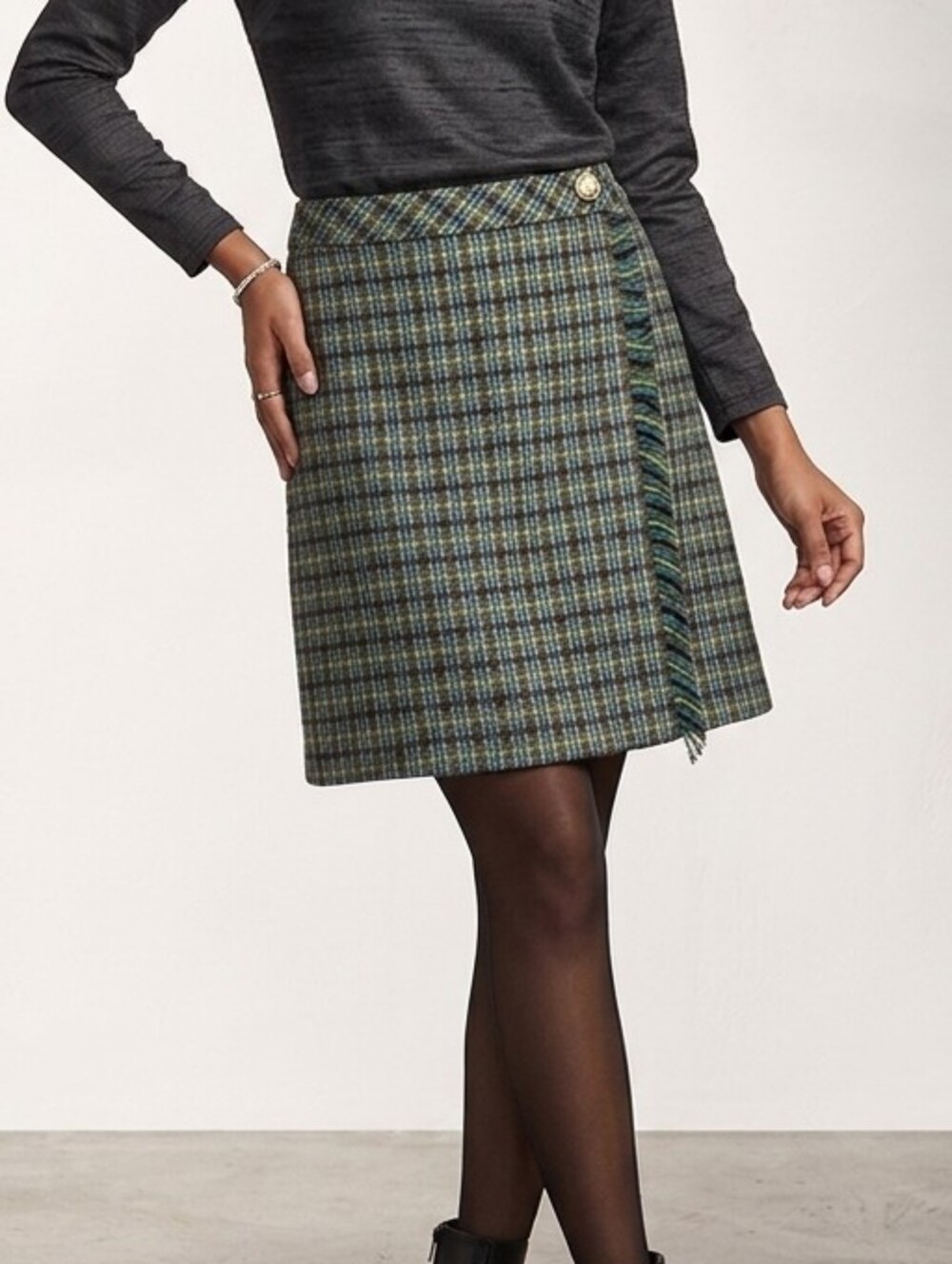 Talbots Green Plaid Wrap-Front Mini Skirt